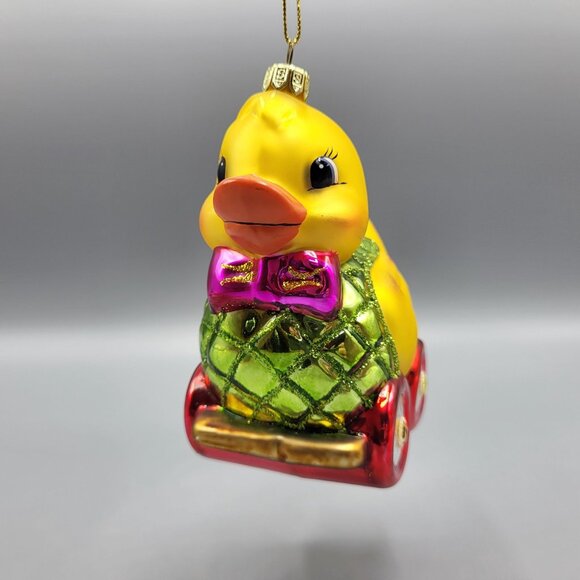 Holiday Duck Pull Toy Glass Ornament Christmas Tree Home Decor - Picture 11 of 15